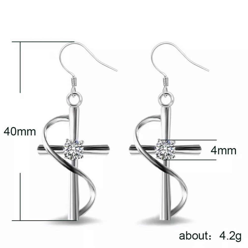 Drop Earrings 925Silver Filled White Sapphire - Picture 3 of 3